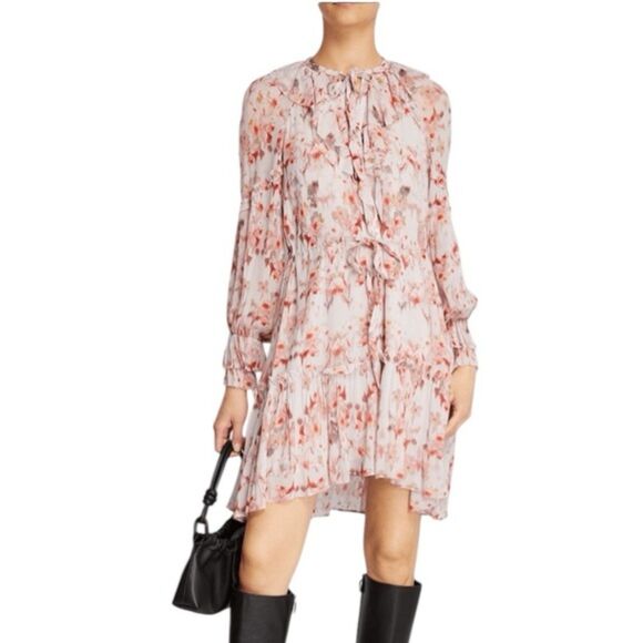 All Saints Ava Momo Frill Floral Dress Puff Sleeves V-neckline NWT Size 10 - Picture 5 of 10